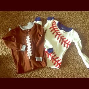 Football and Baseball long sleeve onesie pajamas